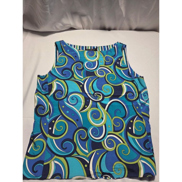 Liz Claiborne Collection Tops - Liz Claiborne Collection Reversible Shell Top Blue Green Paisley Stripe Size 10